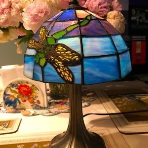 Blue 13” Tiffany-Style Dragonfly Accent Lamp